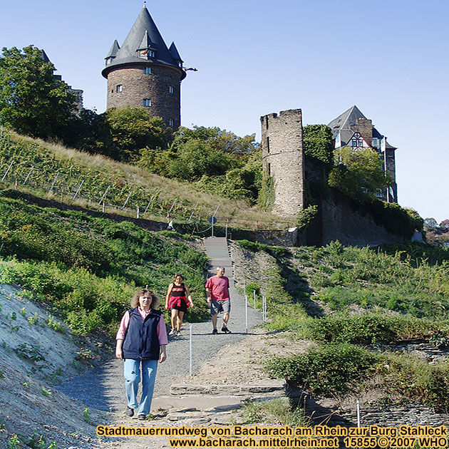 Stadtmauerrundweg-Führung von Bacharach am Rhein zur Burg Stahleck.