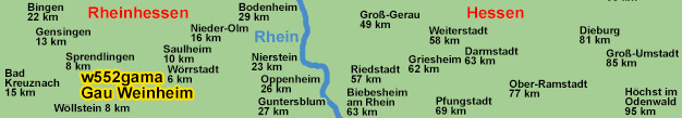Landkarte Weinbergsfahrt von Gau-Weinheim zum Wi�berg, der zweith�chsten Erhebung in Rheinhessen.